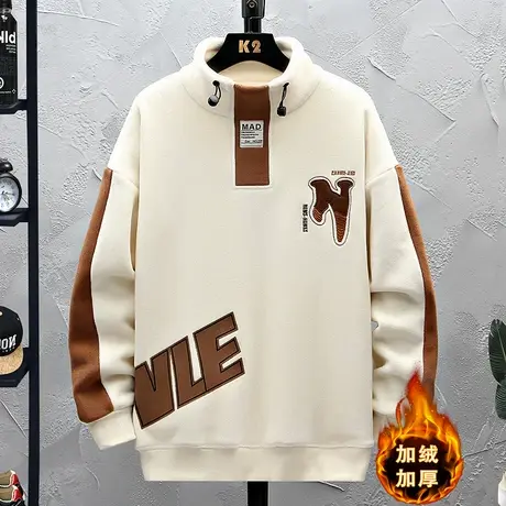 秋冬季新款加绒厚卫衣男孩青少年学生半高领打底衫大童上衣士2023商品大图