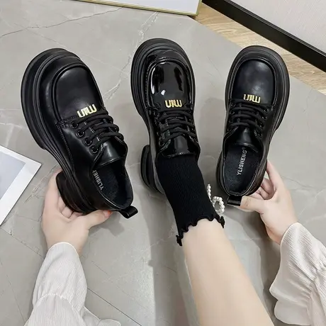 单鞋女黑色2024春秋季新款乐福鞋百搭厚底增高英伦风小皮鞋女鞋子商品大图