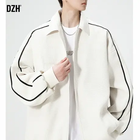 男士白色华夫格外套男春季潮高级感宽松休闲翻领夹克百搭2024新款商品大图