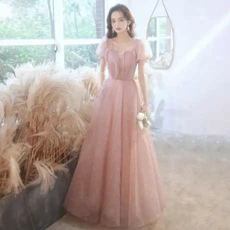 法式仙气晚礼服裙女宴会气质年会轻奢小众高端高级感粉色声乐艺考图片