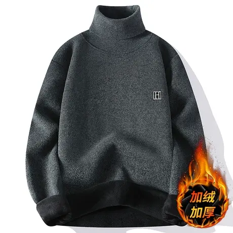 高领毛衣男秋冬款加绒线衣服男生新款冬装潮流加厚保暖针织衫外套商品大图