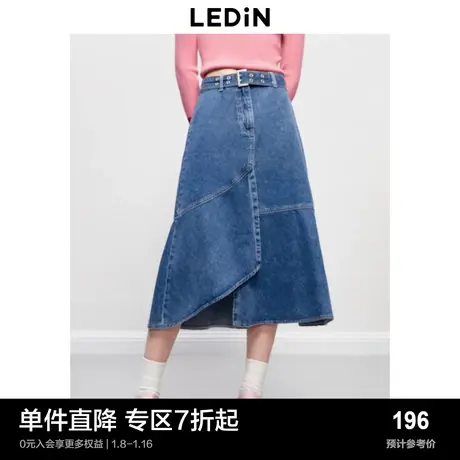 乐町开衩荷叶边温柔半裙春夏长裙蓝色不规则牛仔裙半身裙图片