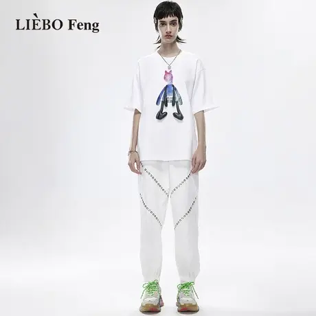 裂帛LIEBOFeng2023年春夏新款艺术感渐变色宽松遮肉短袖白T恤图片