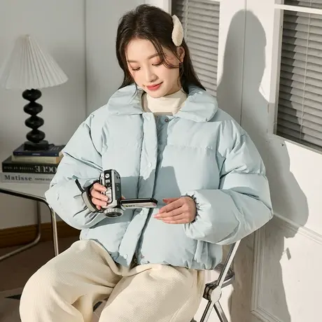 唐狮2024秋冬季新款女羽绒服轻薄短款翻领韩系保暖可爱显腿长潮流商品大图