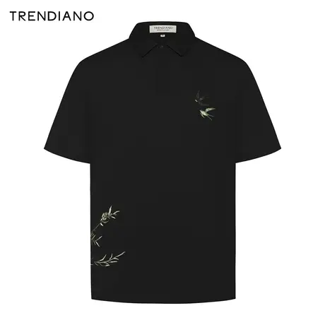 TRENDIANO国风刺绣Polo衫2024年春季新款微阔百搭短袖圆领上衣男商品大图