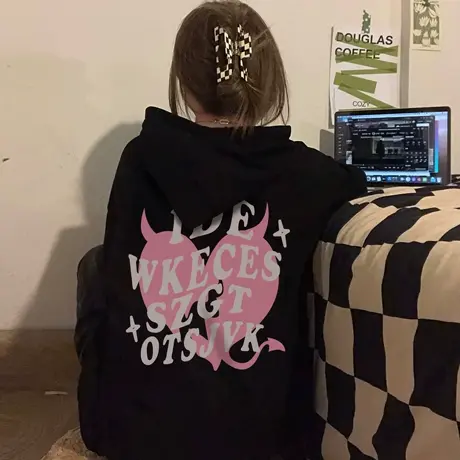 连帽加绒加厚卫衣女大码秋冬美式复古潮牌oversize小众设计感外套商品大图