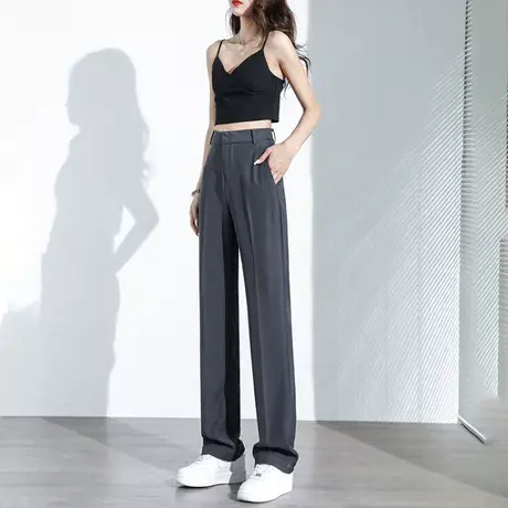 灰色西装直筒裤女春夏新款阔腿裤高腰垂感宽松显瘦冰丝休闲拖地裤图片