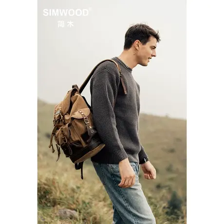 Simwood简木男装【宽松版型】秋季新款纯色复古保暖圆领套头毛衣图片