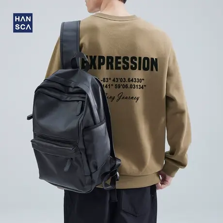 hansca卫衣男秋冬款圆领潮牌纯色字母印花青少年休闲大码无帽上衣商品大图