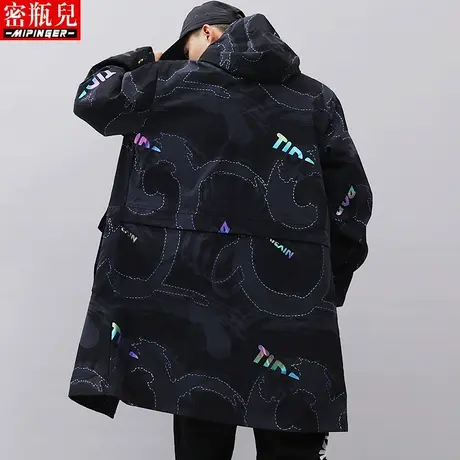 秋冬季潮牌加绒中长款风衣男宽松男士大码加肥加大青少年加厚外套商品大图