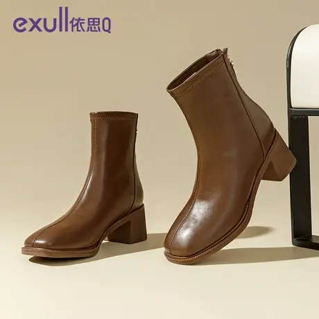 exull/依思Q2023年秋冬季新款方头粗跟短靴加绒韩版时装靴女靴子商品大图