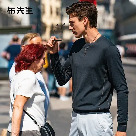 MrBu布先生撞色条纹圆领羊毛t恤2023秋季薄款内搭男士上衣BT12363商品大图