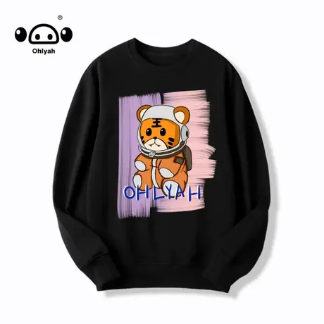 印花圆领卫衣女春秋薄款黑色情侣中性宽松bf潮流ins高街打底上衣商品大图