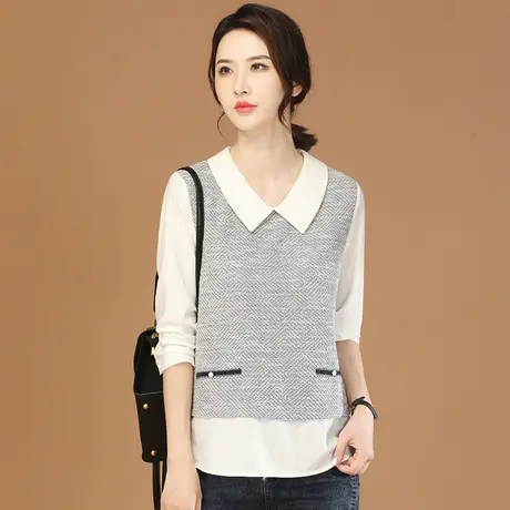 韩潮袭人拼接假两件休闲百搭长袖卫衣女2023秋季新款宽松显瘦上衣商品大图