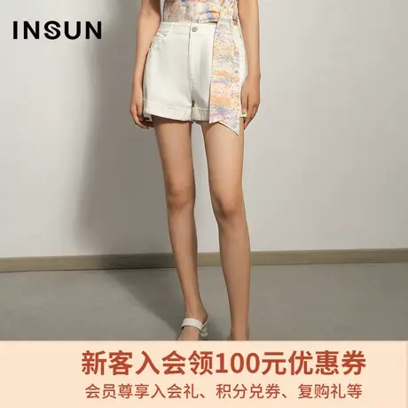 恩裳商场同款白色显瘦百搭休闲裤时尚高腰短裤女图片