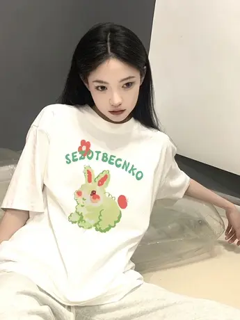 纯棉短袖t恤女2023年春夏季新款oversize慵懒风宽松半袖体恤上衣商品大图