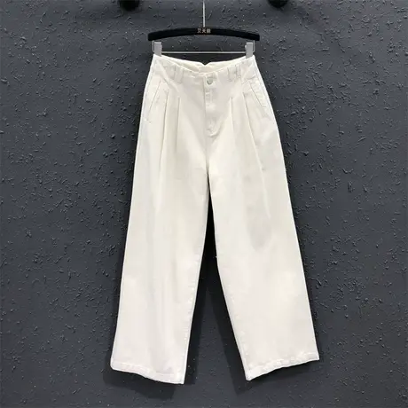 抽褶设计简约休闲垂感阔腿拖地裤欧货女秋新款显瘦百搭牛仔直筒裤图片