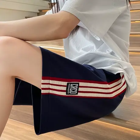 运动短裤女五分夏季2023年薄款高腰直筒宽松显瘦休闲条纹5分裤潮商品大图