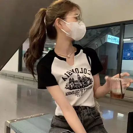 美式复古重磅纯棉短袖t恤女夏季宽松韩版潮oversize正肩女装上衣图片