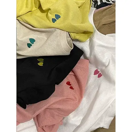 简约刺绣爱心短袖T恤女2023夏季薄款凉爽雪花棉宽松圆领套头上衣商品大图