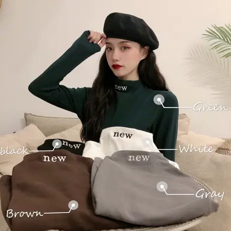 半高领上衣春秋冬季内搭打底衫t恤女装ins欧洲站潮2023年新款长袖商品大图