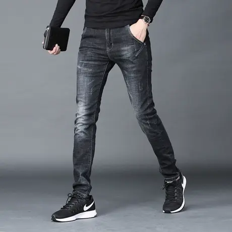 牛仔裤男潮牌修身小脚2020秋冬款加绒加厚保暖男士休闲长裤子秋季商品大图