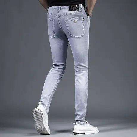 高端牛仔裤男款夏季修身小脚薄款2023新款浅灰色弹力百搭男士裤子商品大图