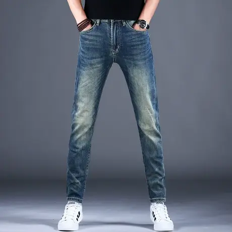 男士洗水做旧牛仔裤男修身小脚2023新款大牛裤子男夏季男款男款潮商品大图