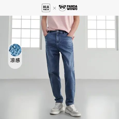 HLA/海澜之家凉感panda wowo熊猫牛仔裤春夏新款冰氧吧丝滑裤子男图片
