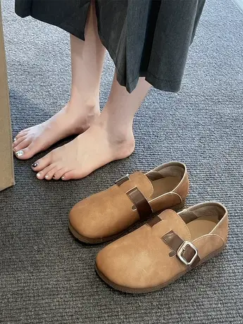 复古勃肯鞋女2023秋季新款懒人单鞋一脚蹬日系丑萌博肯包头豆豆鞋商品大图