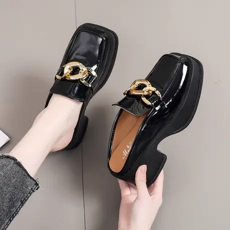 高跟包头半拖鞋女外穿2023年新款春夏季厚底凉拖ins潮方头小皮鞋商品大图