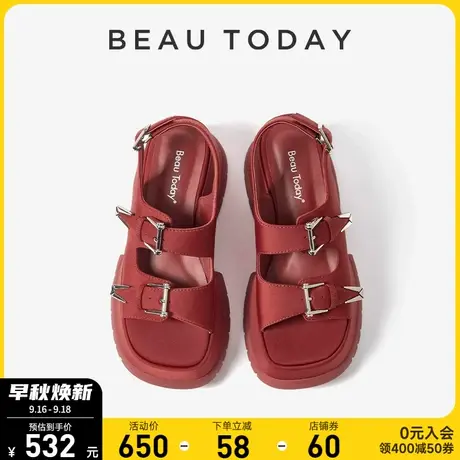 BeauToday厚底增高凉鞋女外穿BT春夏新款时尚简约粗跟高跟凉鞋女商品大图