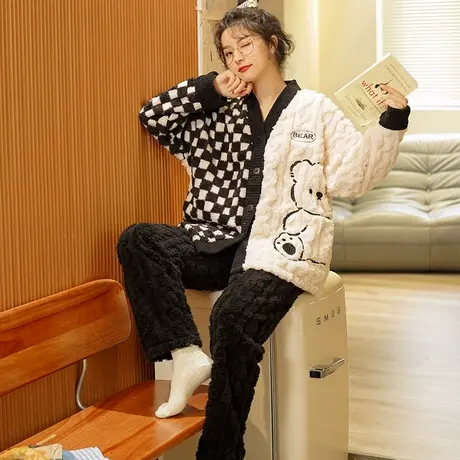 睡衣女和服珊瑚绒秋冬季日式法兰绒秋冬款冬天家居服加厚日系套装图片