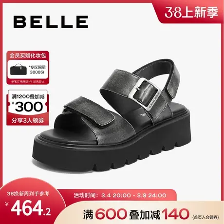 百丽女鞋复古做旧凉鞋2024夏季新款鞋子可调节户外沙滩鞋A9E1DBL4图片