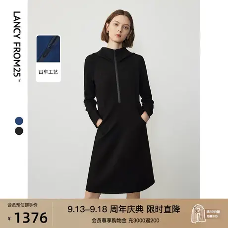 朗姿设计感复古休闲连帽收腰轻运动卫衣连衣裙2023年冬季新款裙子商品大图