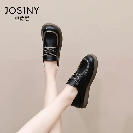 卓诗尼2024春季新款平底小皮鞋软皮乐福鞋女复古大头鞋懒人单鞋女图片