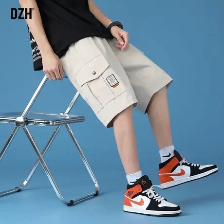 男生休闲日系工装短裤男夏季潮牌米白色裤子宽松男款半截裤运动裤商品大图