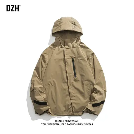 男士卡其色外套男春秋款潮宽松连帽冲锋衣夹克男装2023年新款上衣商品大图
