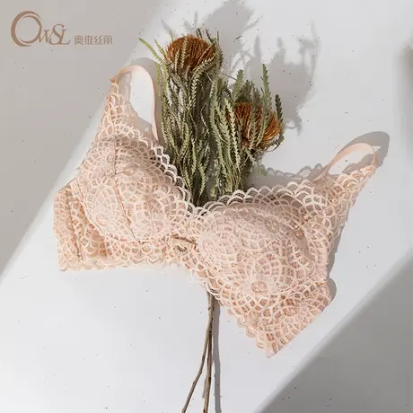 奥维丝丽内衣女小胸薄款AB杯无钢圈蕾丝性感甜美调整型上托文胸商品大图