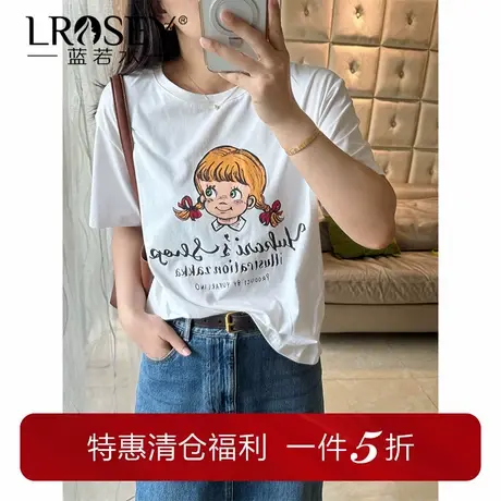 蓝若水大码女装卡通小女孩短袖印花宽松T恤胖mm夏季新品休闲上衣图片