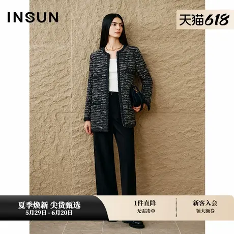 INSUN恩裳专选秋季粗花呢编织银丝羊毛小香风外套商品大图