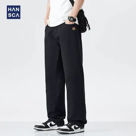 hansca莱赛尔天丝休闲裤男2025新款春夏季黑色耐磨宽松直筒长裤子商品大图