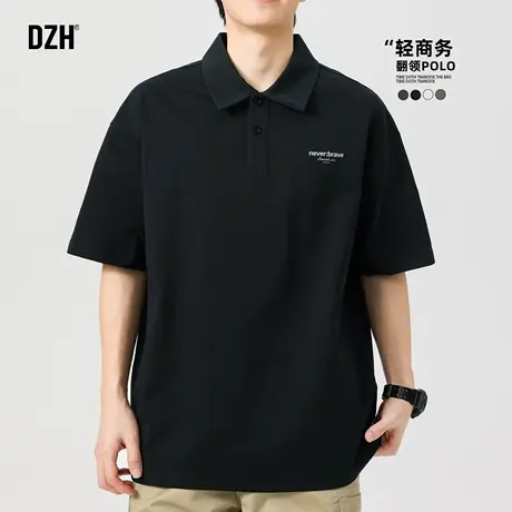 男士黑色polo衫男短袖美式宽松2025新款字母t恤夏季潮牌半袖上衣商品大图