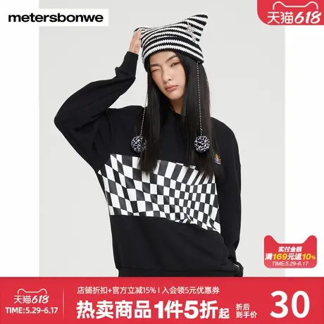 美特斯邦威卫衣女春秋圆领舒适时尚宽松高街设计感撞色套头衫卫衣商品大图