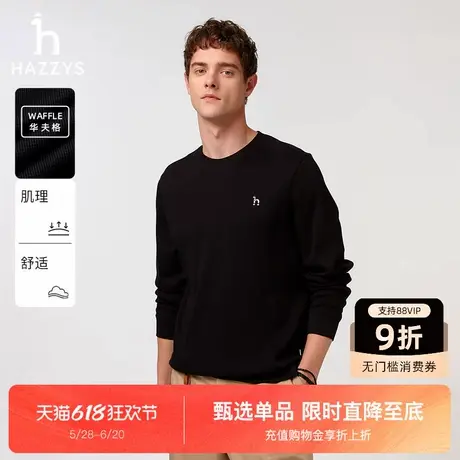 【华夫格】Hazzys哈吉斯25春夏新品肌理感T恤打底圆领刺绣卫衣男商品大图