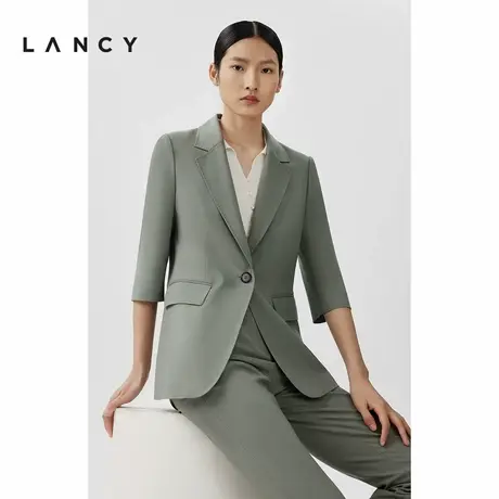 LANCY/朗姿2024春季新款中袖真丝羊毛西装外套女一粒扣通勤风西服图片