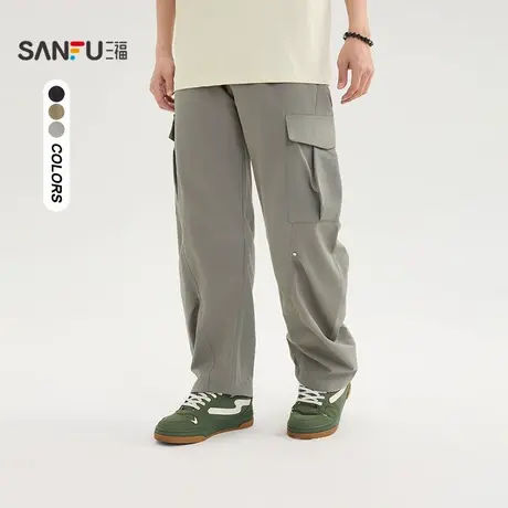 三福2025夏季男士打钉工装休闲裤 合身橡筋腰头长裤501354商品大图