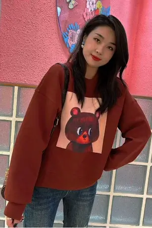 设计感小众长袖卫衣女秋冬韩版宽松时尚减龄卡通小熊印花欧货上衣商品大图