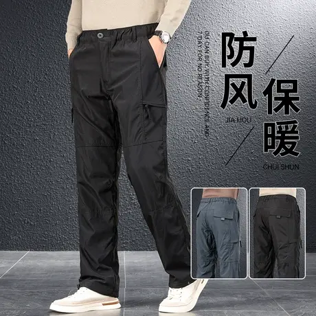 工装裤直筒宽松男秋冬款男士防风防水冲锋裤中年冬季大码保暖长裤商品大图