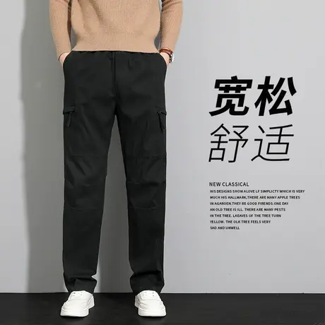 男士工装裤秋款中年大码耐磨多口袋休闲裤爸爸纯棉宽松直筒长裤子商品大图